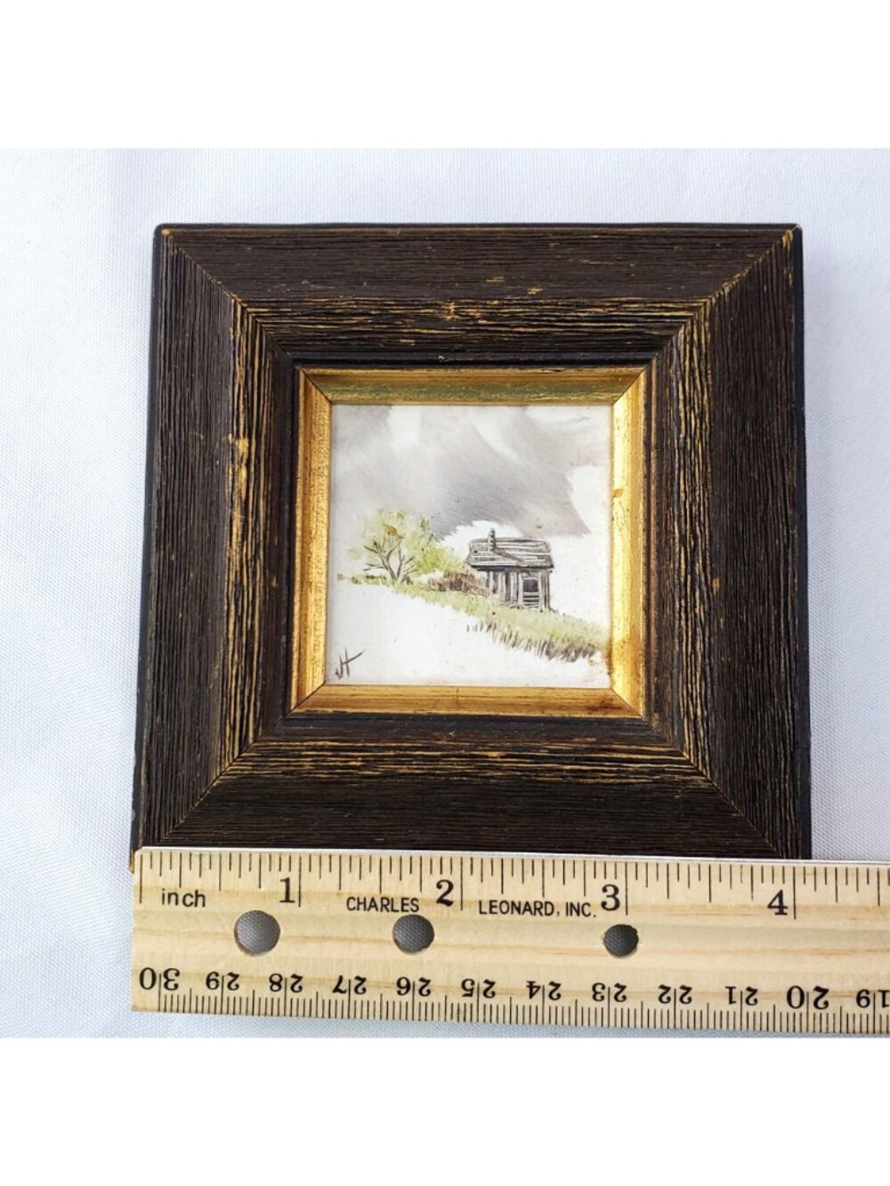 Miniature Tile Paintings By Joyce Minot, ND Rustic Wood Frames Farmhouse Country - Picture 3 of 13